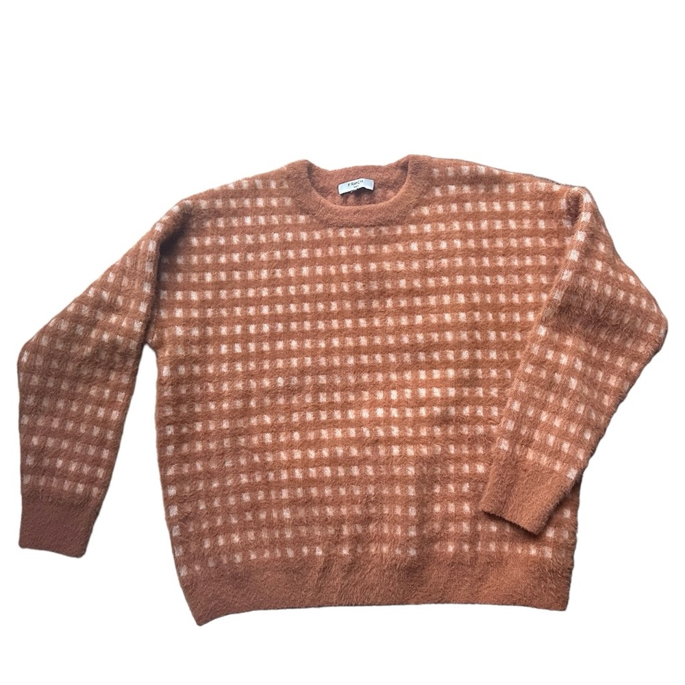 FRNCH Paris Checkered Crew Neck Sweater Brown Tan Size Medium Large